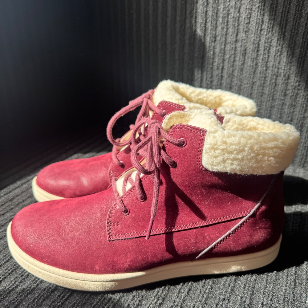 Clarks Cloudsteppers Maroon Faux Fur Lined Ankle Boots Size 9.5W 26160650 - Picture 3 of 8
